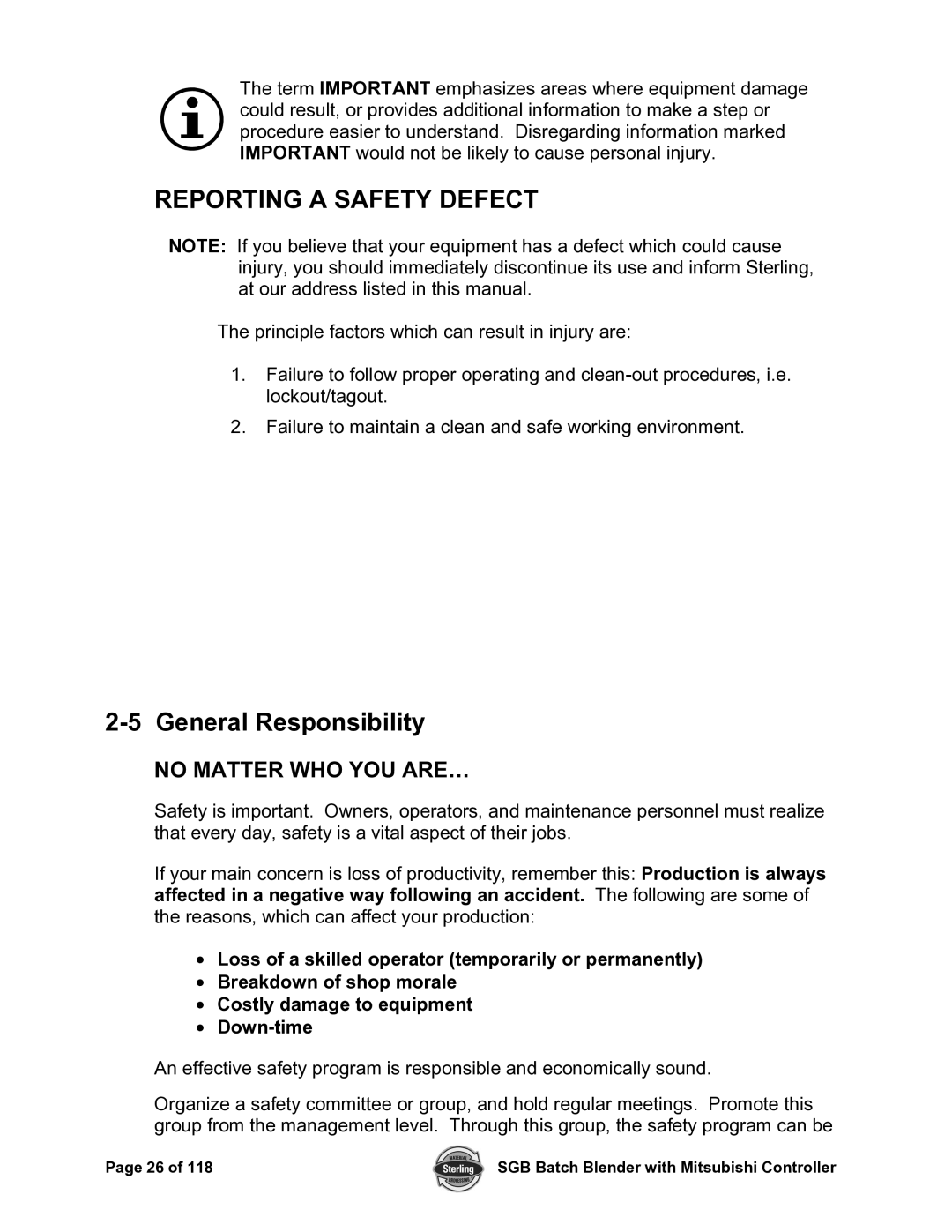 Sterling A0567659 manual Reporting a Safety Defect, General Responsibility 