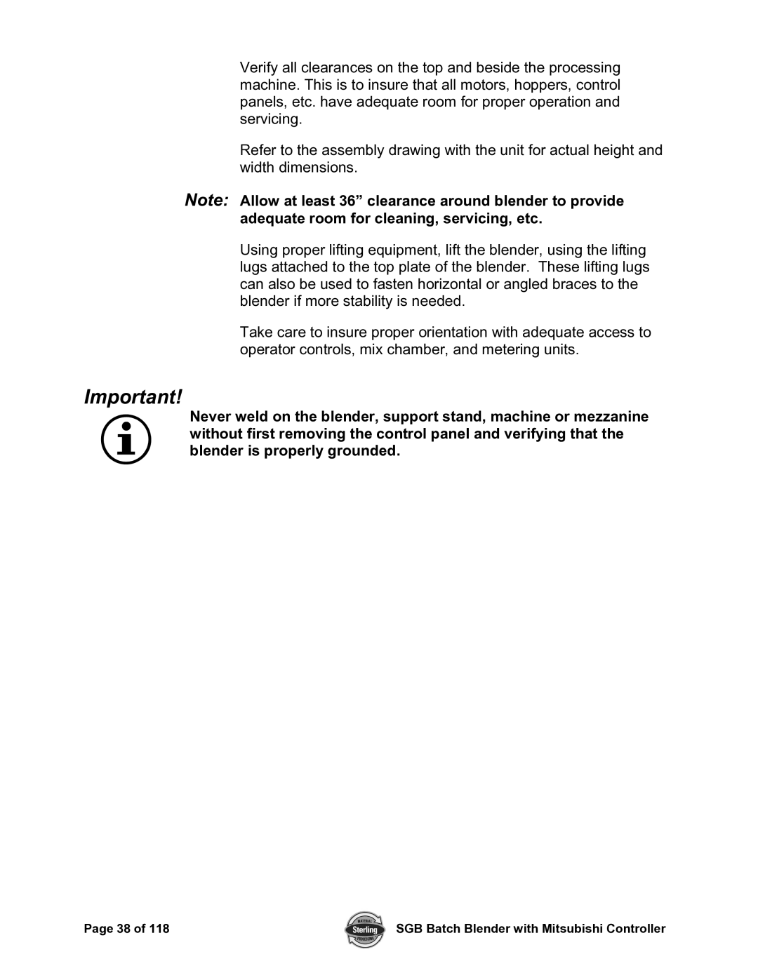 Sterling A0567659 manual SGB Batch Blender with Mitsubishi Controller 