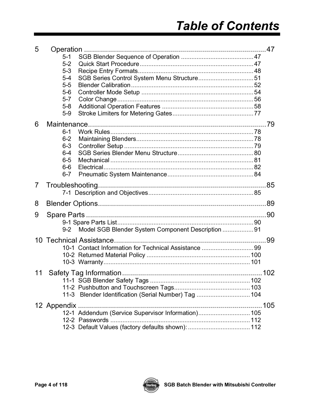 Sterling A0567659 manual Maintenance 