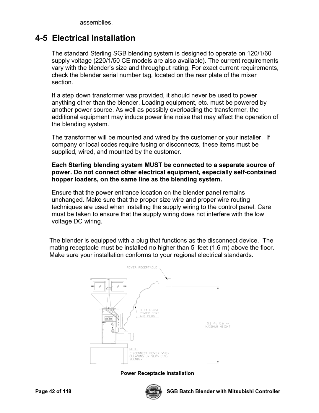 Sterling A0567659 manual Electrical Installation 