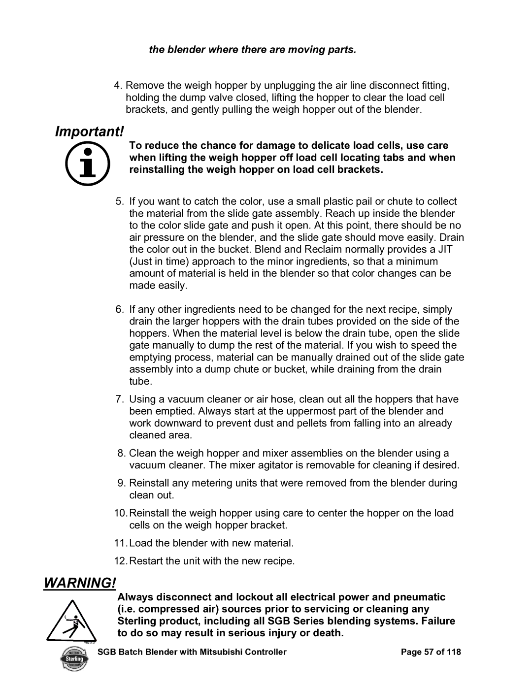 Sterling A0567659 manual Blender where there are moving parts 