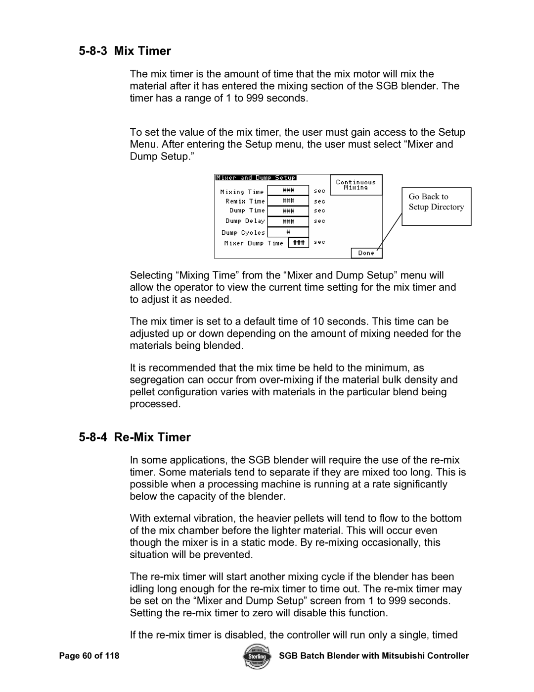 Sterling A0567659 manual Re-Mix Timer 