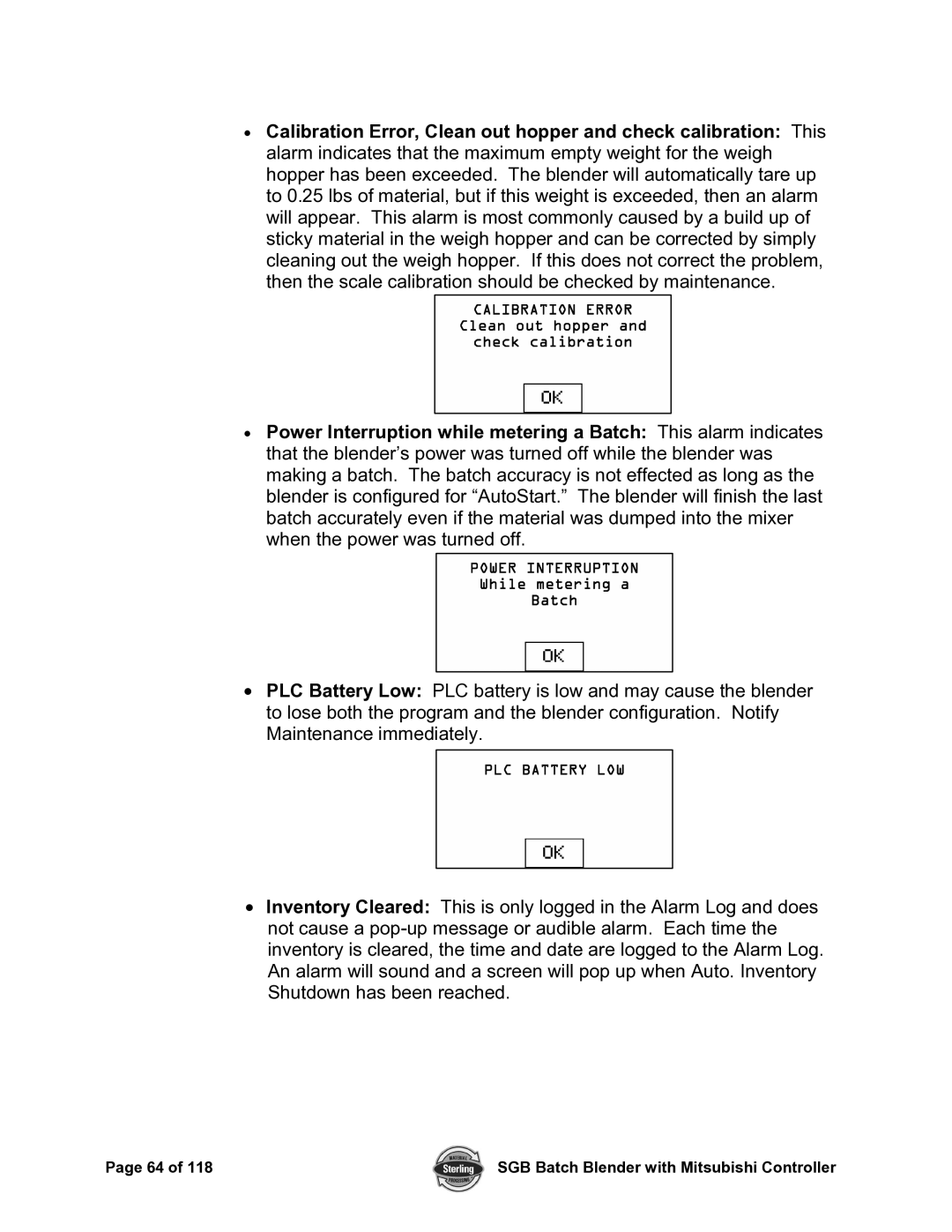 Sterling A0567659 manual Calibration Error 