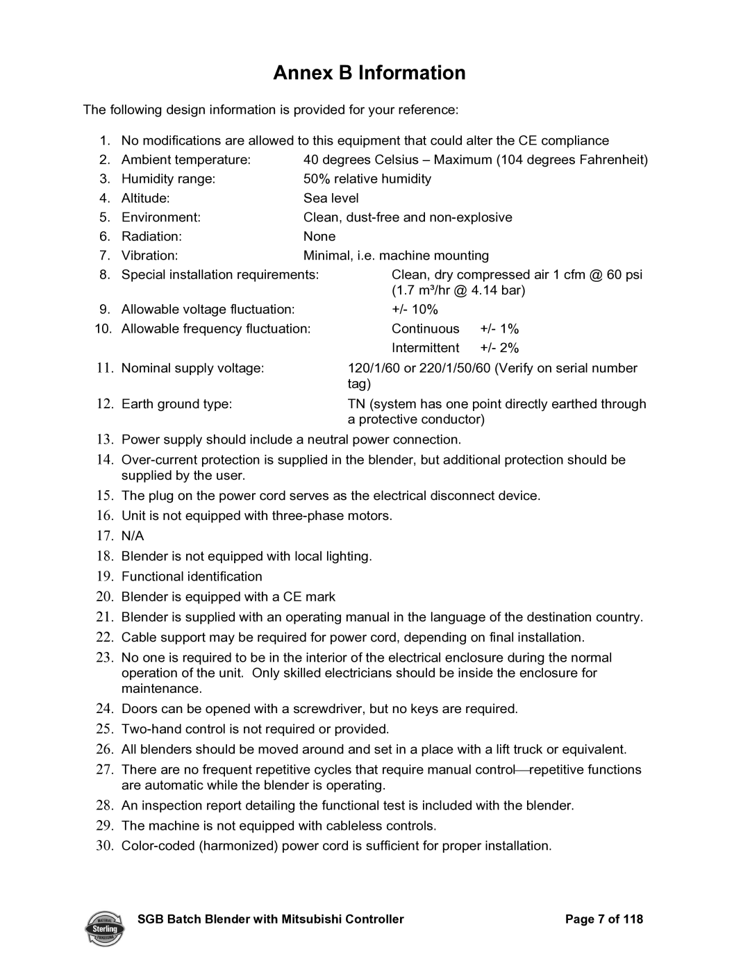 Sterling A0567659 manual Annex B Information 