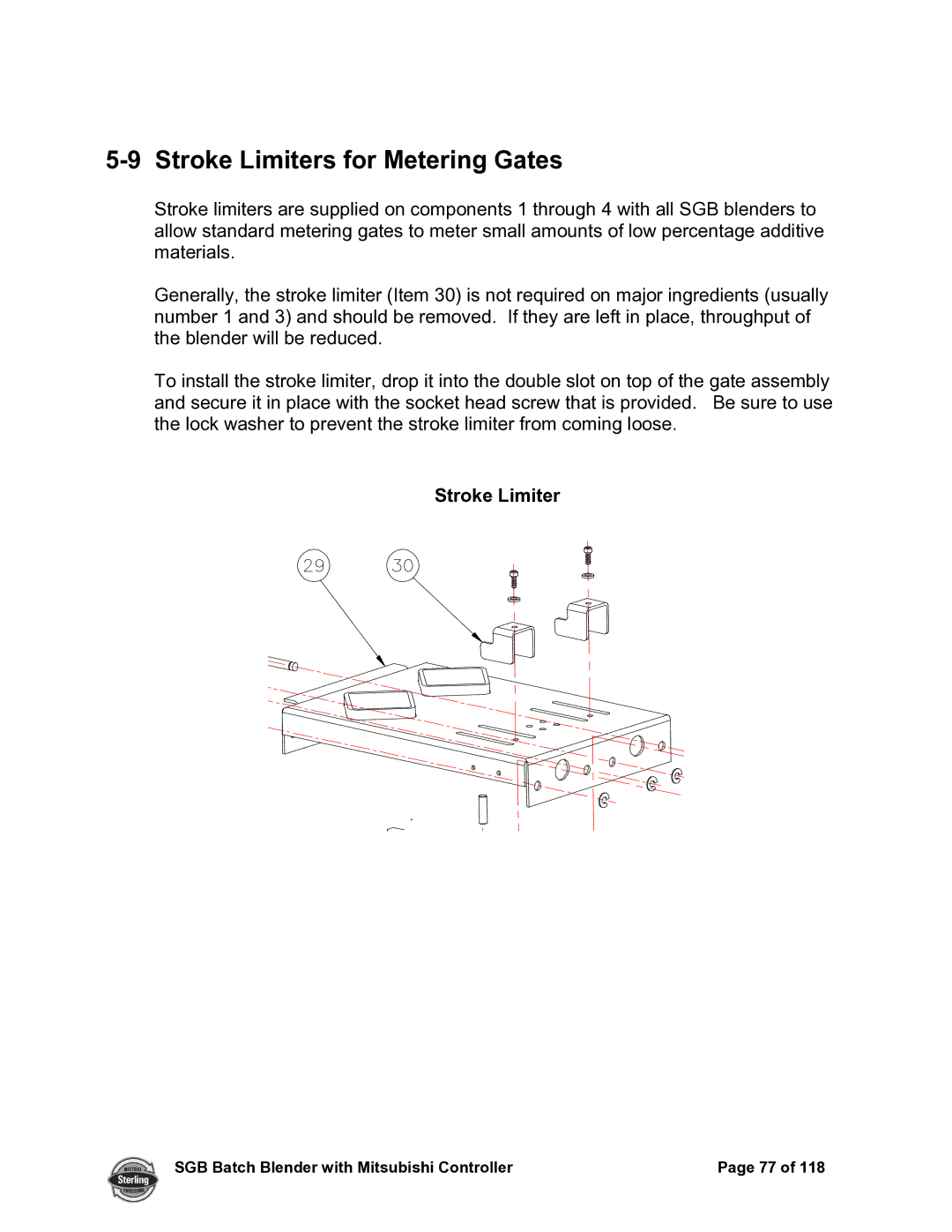 Sterling A0567659 manual Stroke Limiters for Metering Gates 