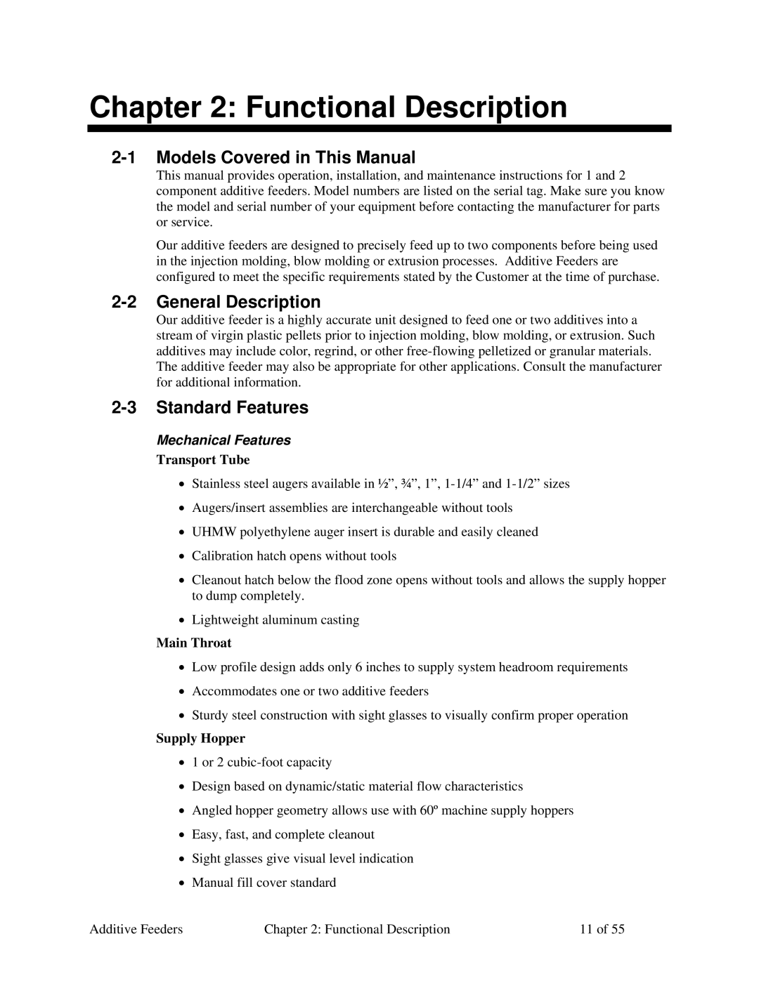 Sterling AF-XXX Functional Description, Models Covered in This Manual, General Description, Standard Features 