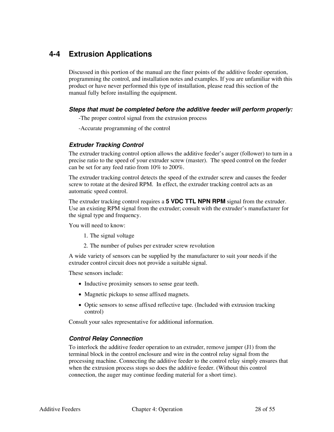 Sterling AF-XXX specifications Extrusion Applications, Extruder Tracking Control 