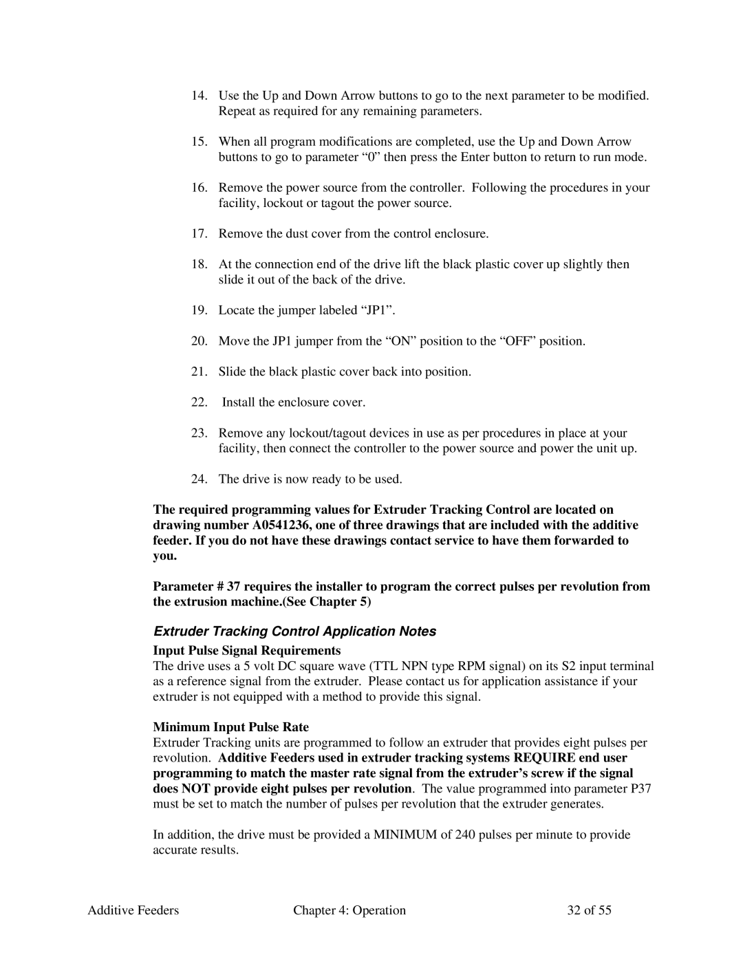 Sterling AF-XXX Extruder Tracking Control Application Notes, Input Pulse Signal Requirements, Minimum Input Pulse Rate 