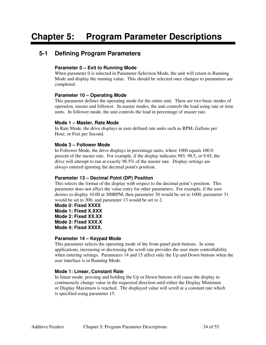 Sterling AF-XXX specifications Program Parameter Descriptions, Defining Program Parameters 