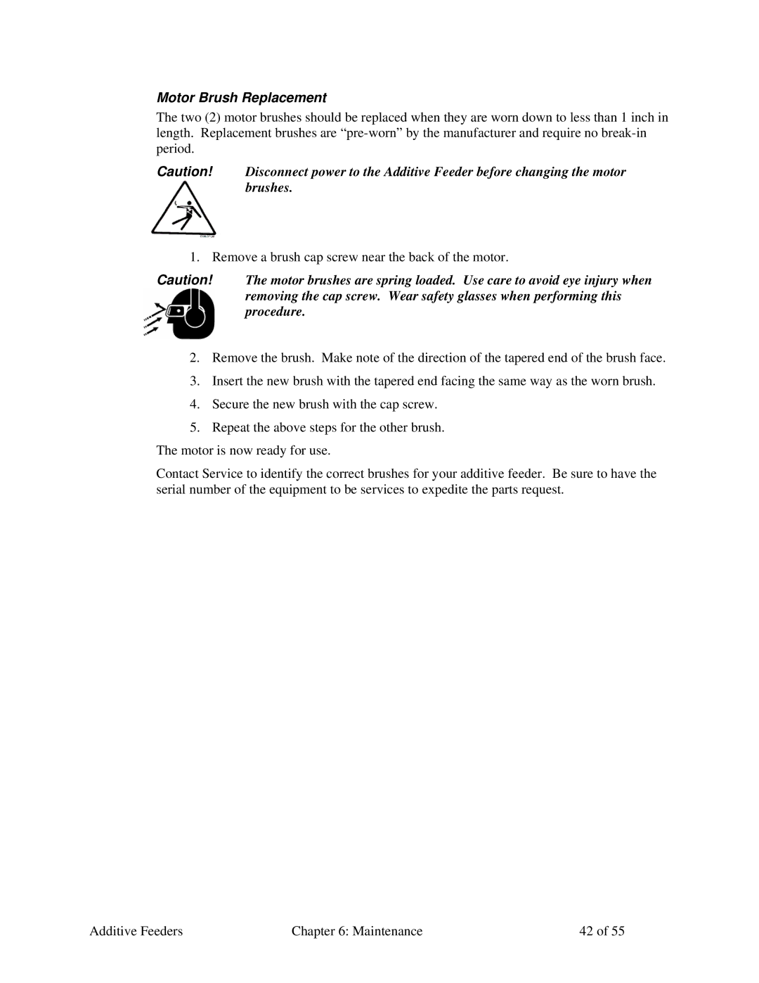 Sterling AF-XXX specifications Motor Brush Replacement 