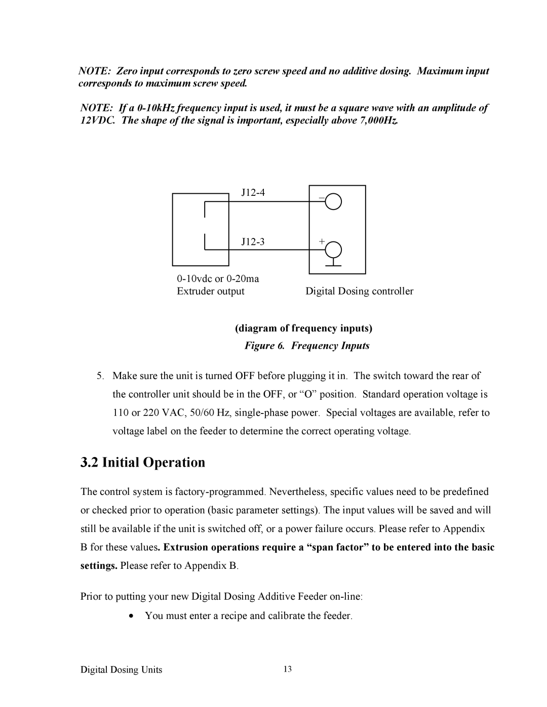 Sterling BF3-600 specifications Initial Operation, Diagram of frequency inputs 