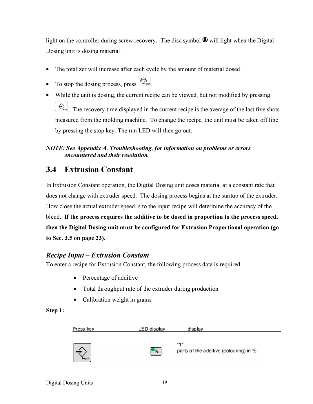 Sterling BF3-600 specifications Recipe Input Extrusion Constant 