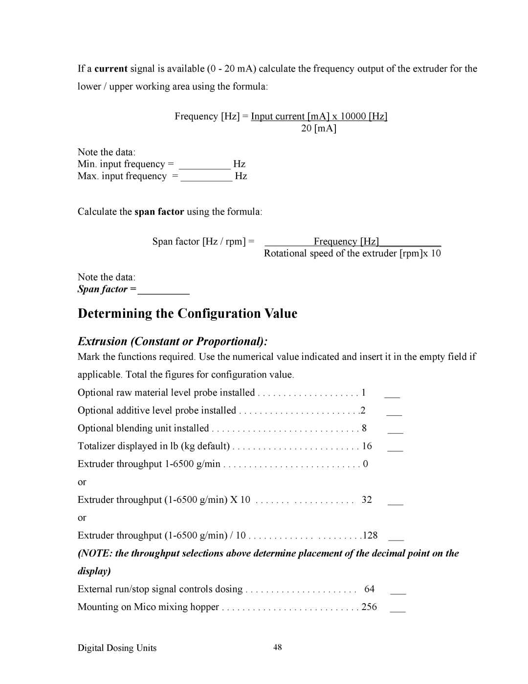 Sterling BF3-600 specifications Determining the Configuration Value, Extrusion Constant or Proportional 