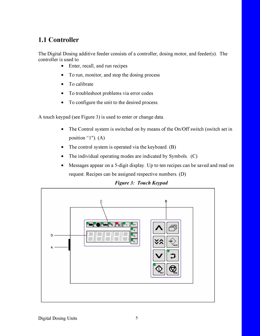 Sterling BF3-600 specifications Controller, Touch Keypad 