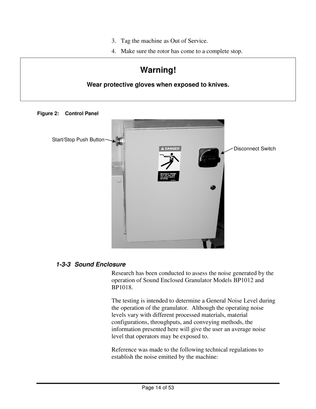 Sterling BP1018, BP1012 installation manual Wear protective gloves when exposed to knives, Sound Enclosure 