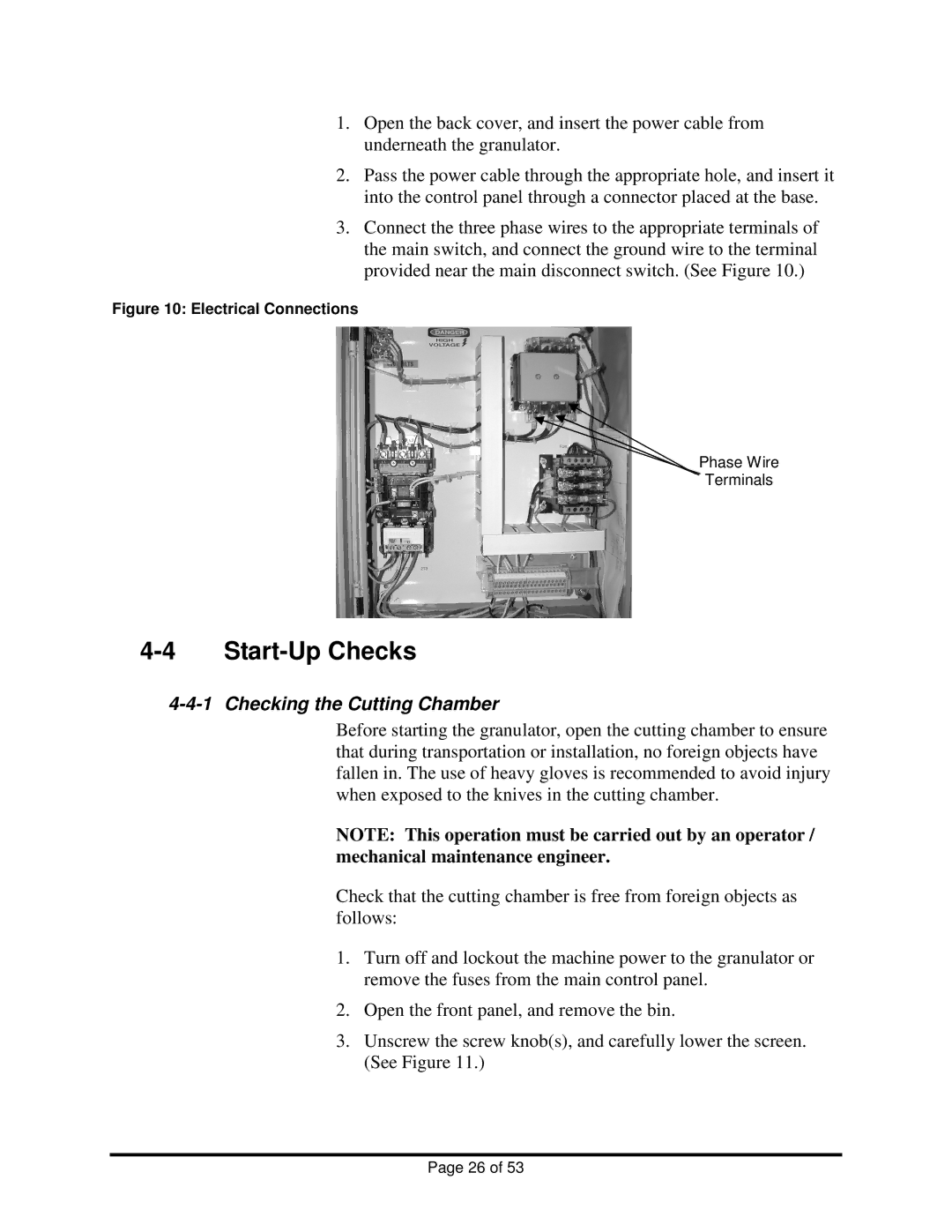 Sterling BP1018, BP1012 installation manual Start-Up Checks, Checking the Cutting Chamber 