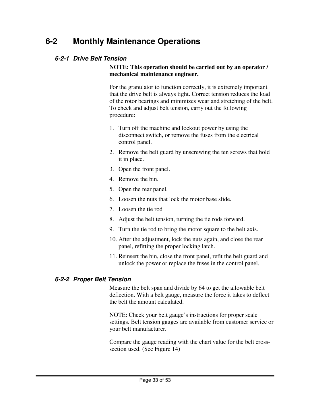 Sterling BP1012, BP1018 installation manual Monthly Maintenance Operations, Drive Belt Tension, Proper Belt Tension 