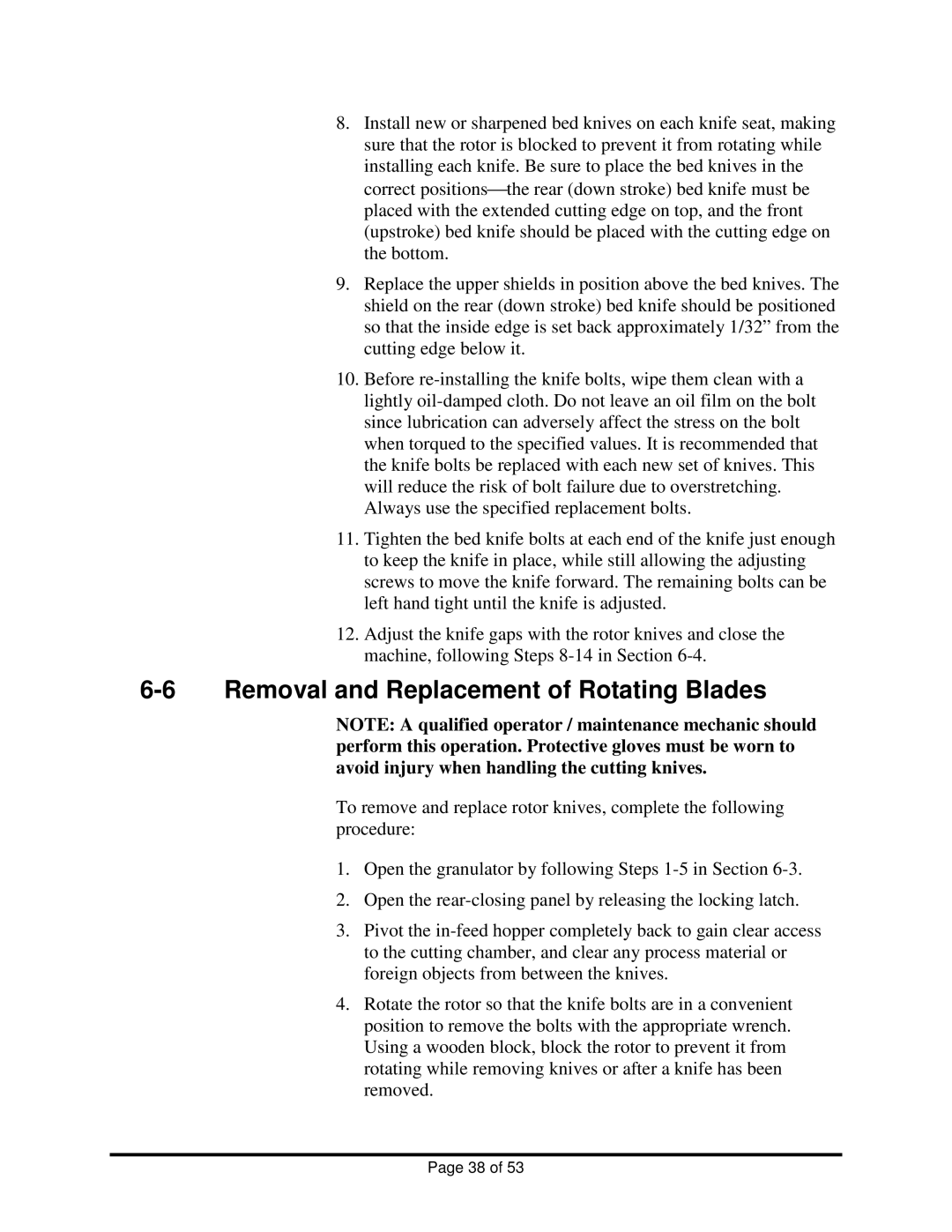 Sterling BP1018, BP1012 installation manual Removal and Replacement of Rotating Blades 