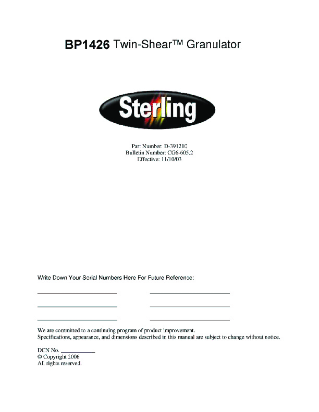 Sterling BP1426 manual 