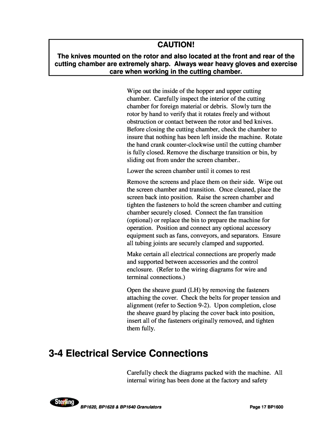 Sterling BP1620, BP1628, BP1640 installation manual 3-4Electrical Service Connections 