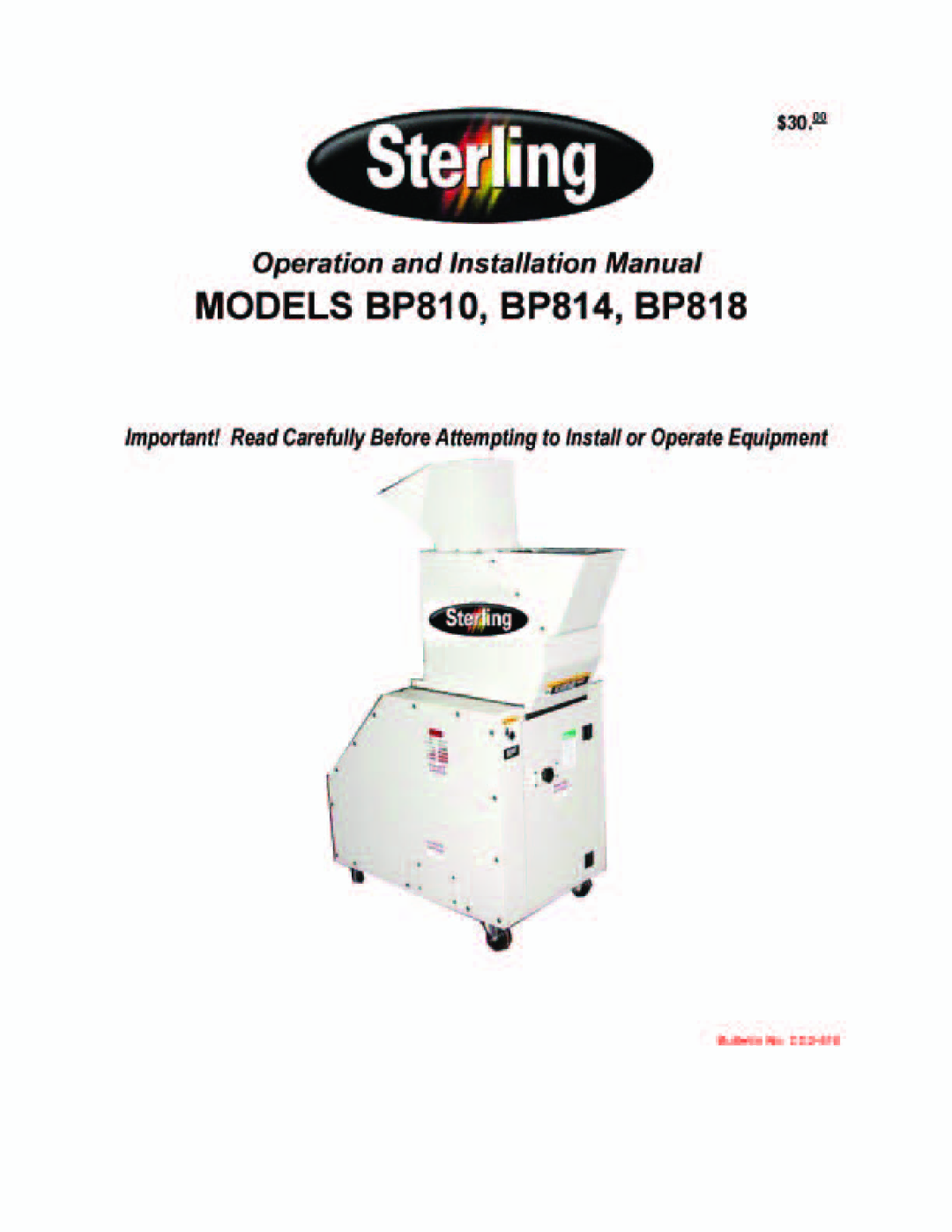 Sterling BP818, BP814, BP810 manual 