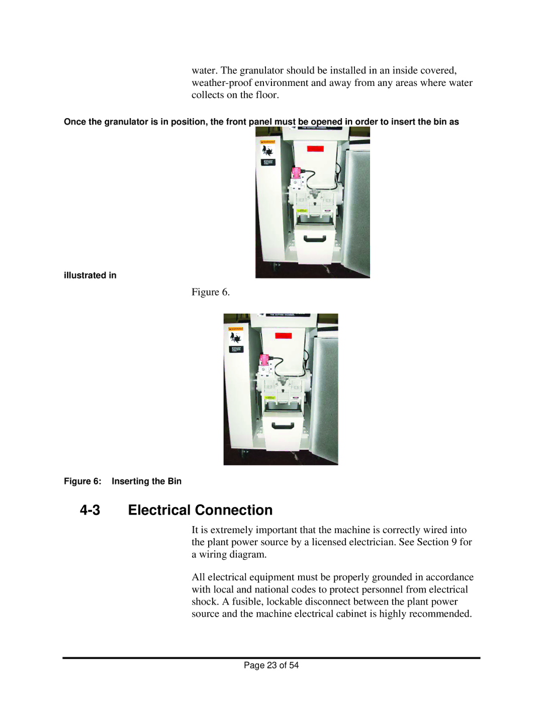 Sterling BP810, BP814, BP818 manual Electrical Connection, Inserting the Bin 