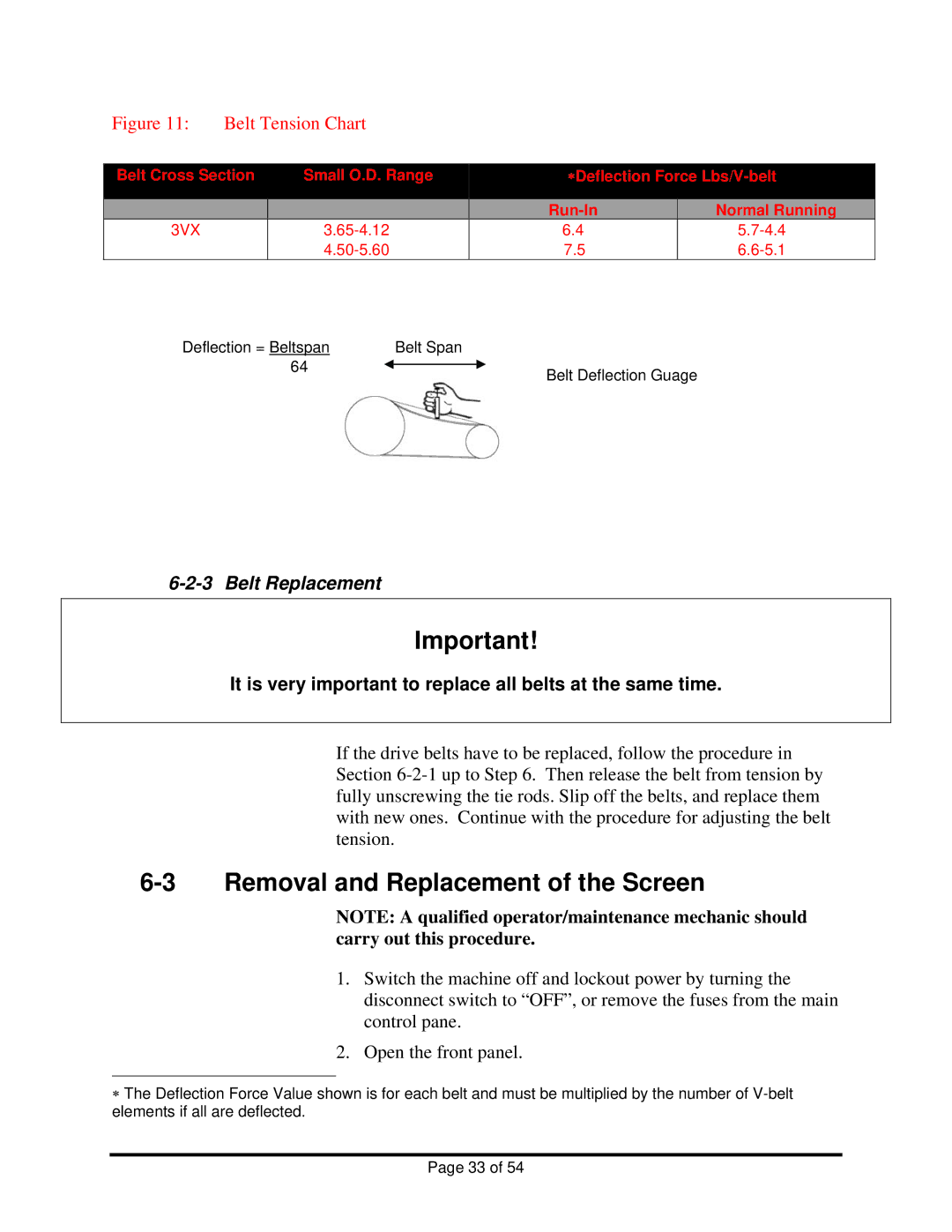 Sterling BP814, BP818, BP810 manual Removal and Replacement of the Screen, Belt Replacement 