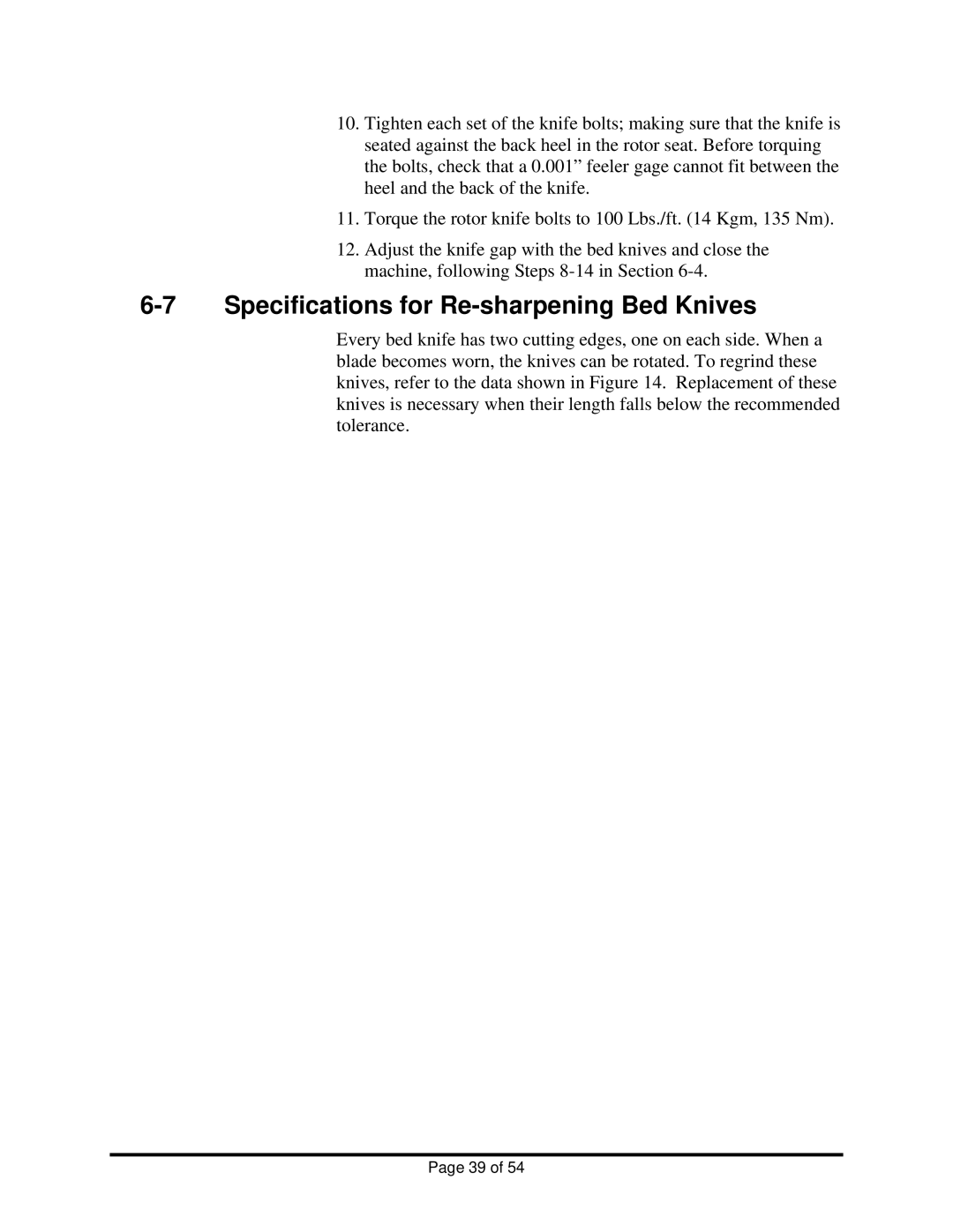 Sterling BP814, BP818, BP810 manual Specifications for Re-sharpening Bed Knives 