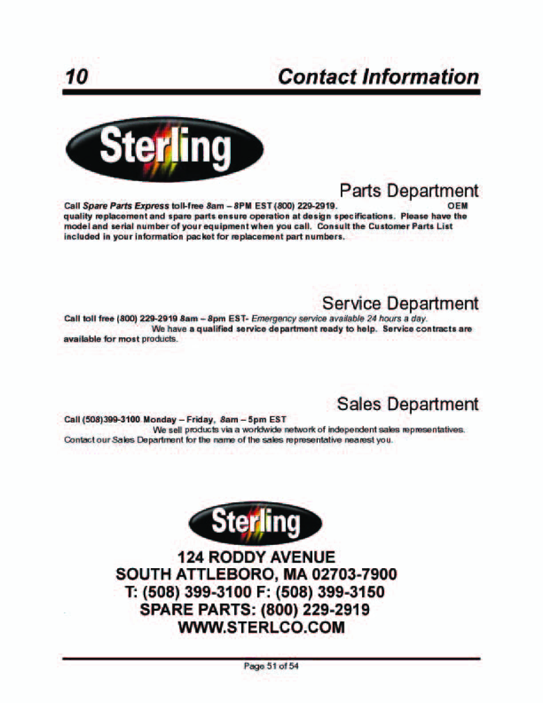 Sterling BP814, BP818, BP810 manual 