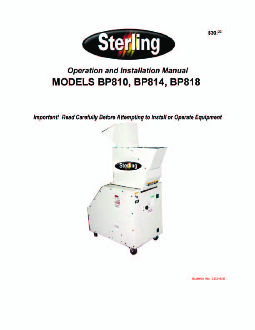 Sterling BP818, BP814, BP810 manual 