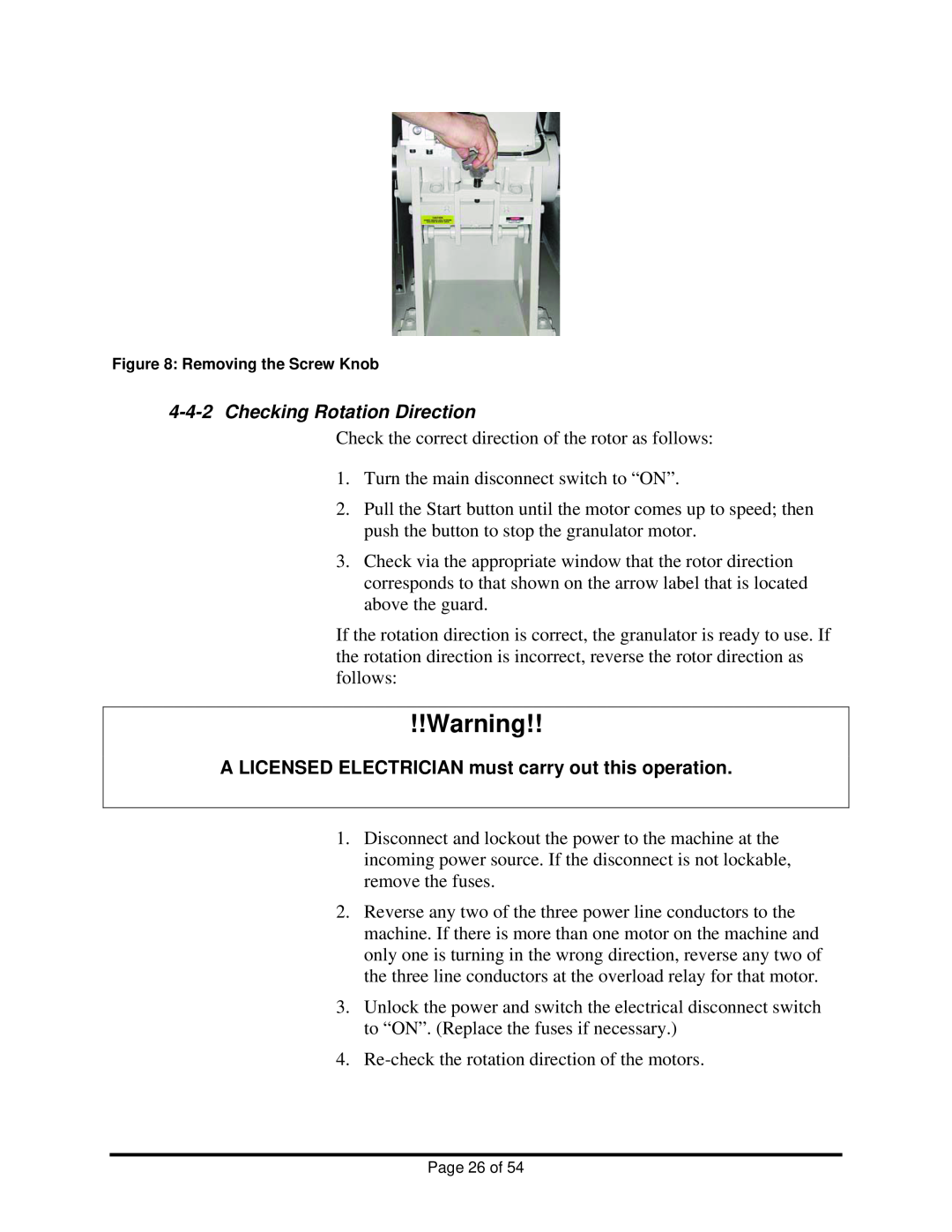 Sterling BP810, BP814, BP818 manual 4-4-2Checking Rotation Direction 