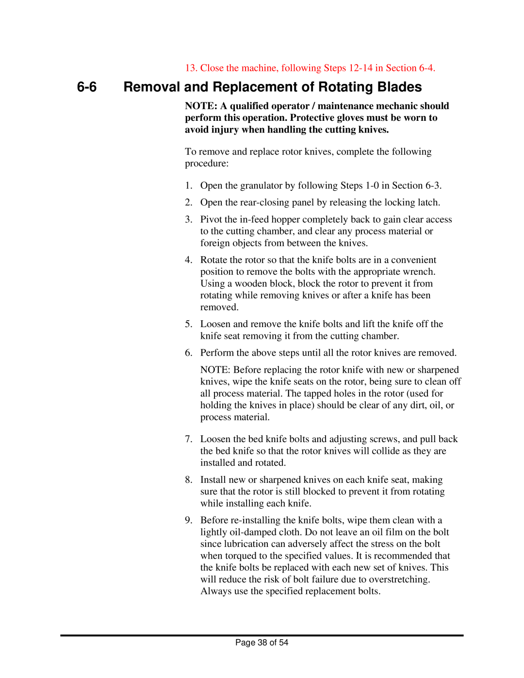 Sterling BP810, BP814, BP818 manual 6-6Removal and Replacement of Rotating Blades, Page 38 of 