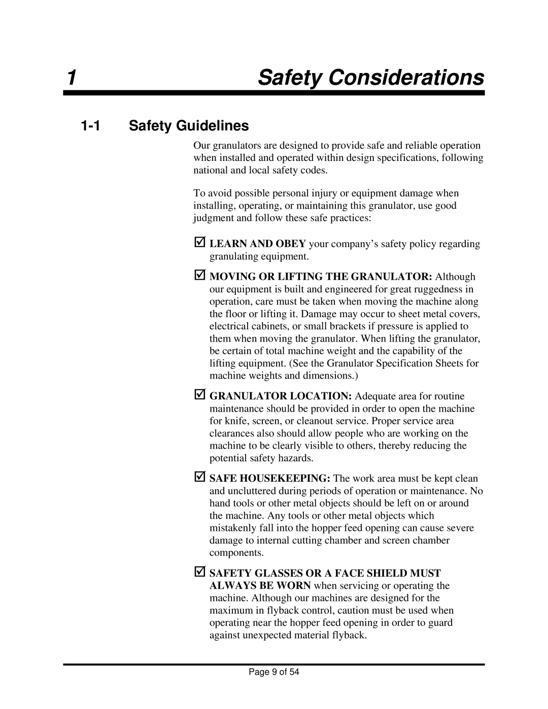 Sterling BP814, BP818, BP810 manual Safety Considerations, 1-1Safety Guidelines 