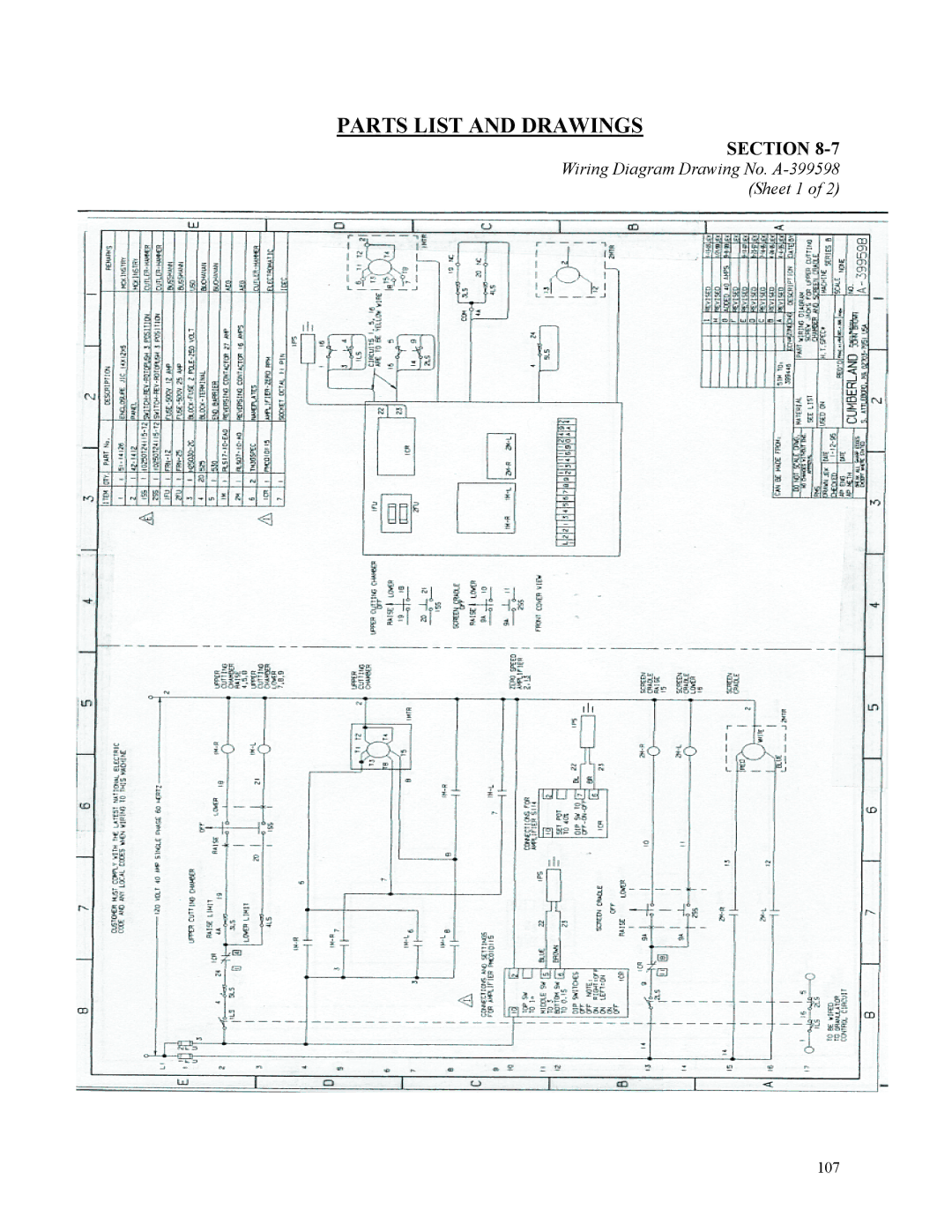 Sterling D48160s manual Wiring Diagram Drawing No. A-399598 Sheet 1 