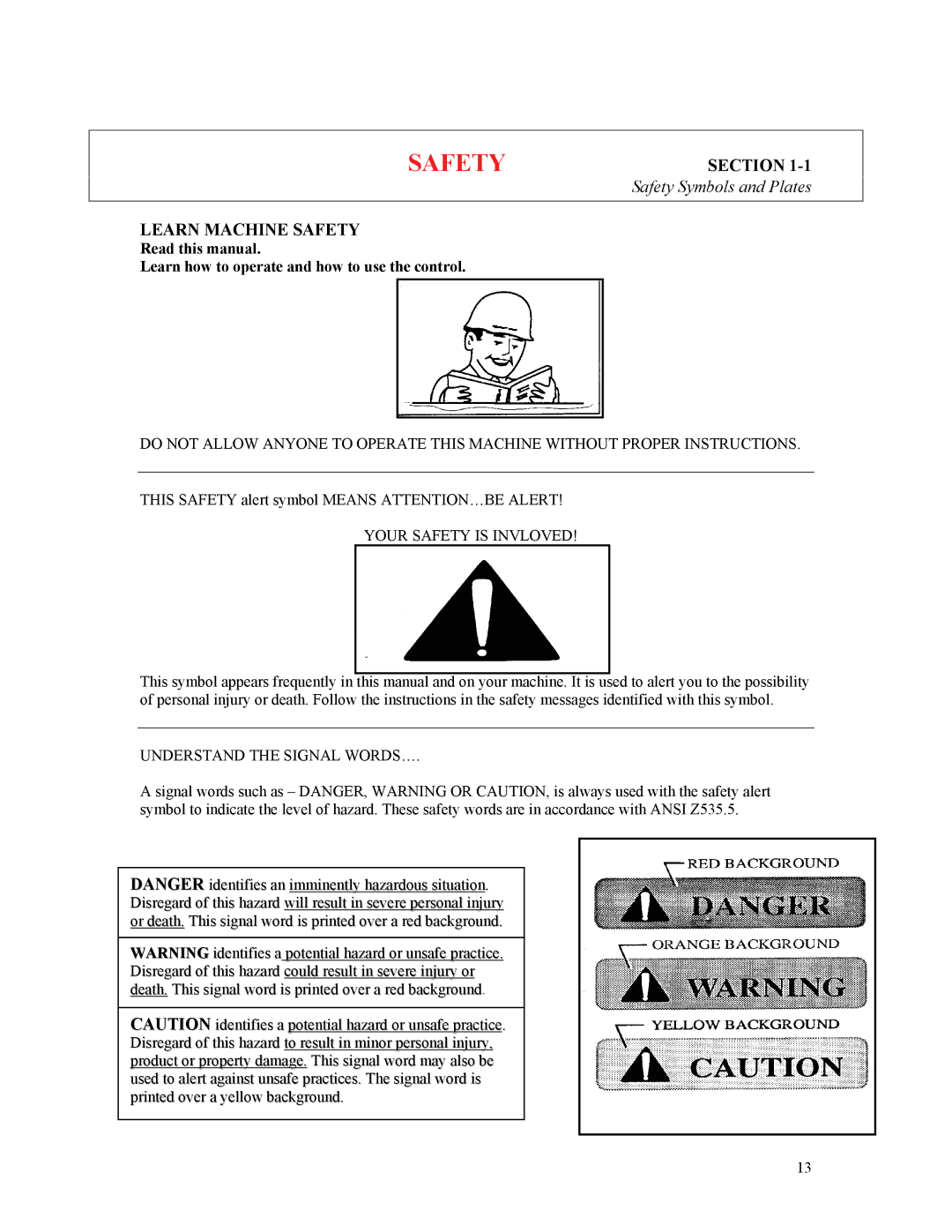 Sterling D48160s manual Section, Learn Machine Safety 