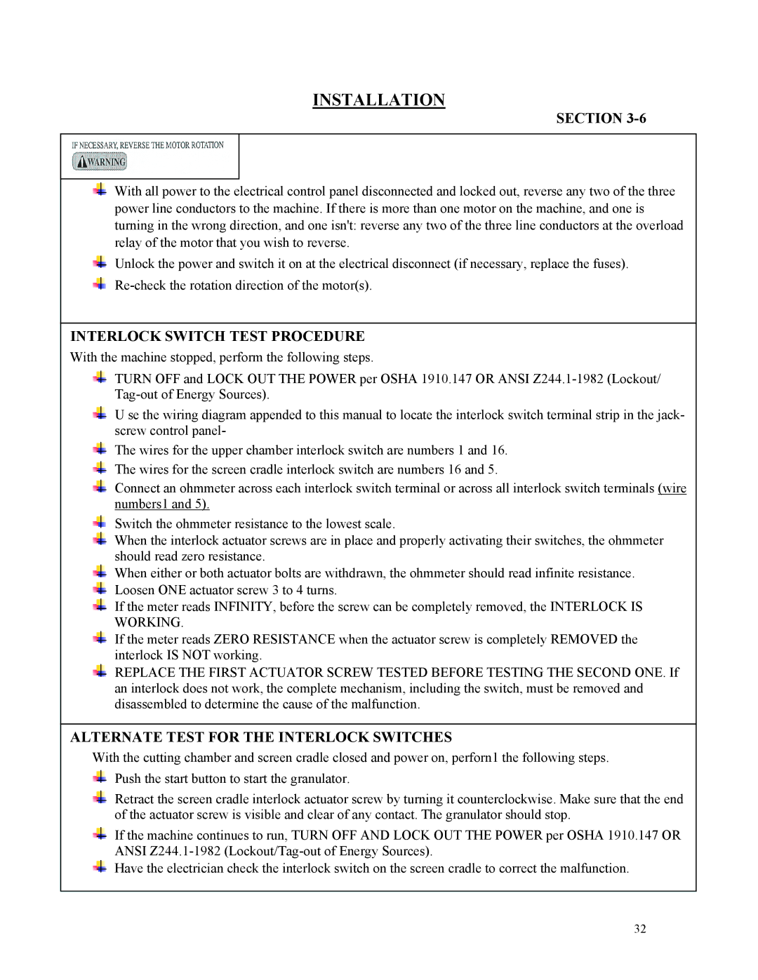 Sterling D48160s manual Interlock Switch Test Procedure, Alternate Test for the Interlock Switches 