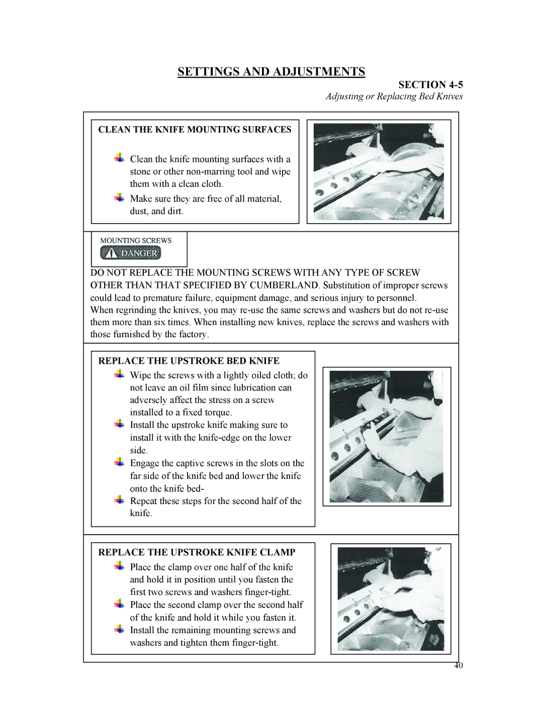 Sterling D48160s manual Replace the Upstroke BED Knife, Replace the Upstroke Knife Clamp 