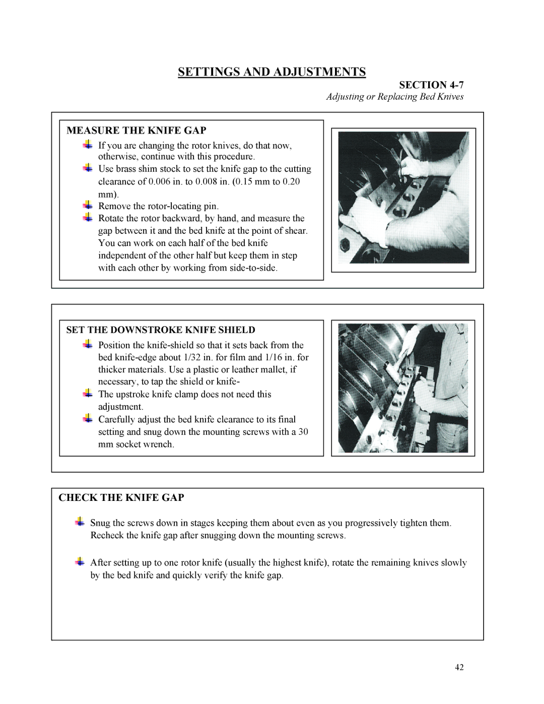 Sterling D48160s manual Measure the Knife GAP, Check the Knife GAP, SET the Downstroke Knife Shield 