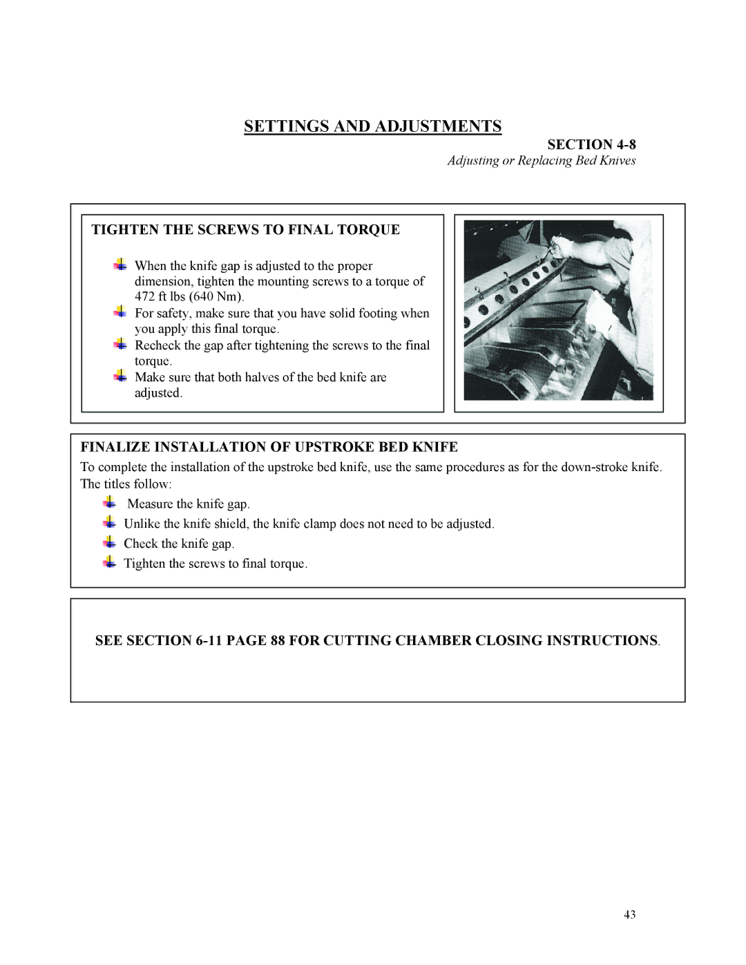 Sterling D48160s manual Tighten the Screws to Final Torque, Finalize Installation of Upstroke BED Knife 