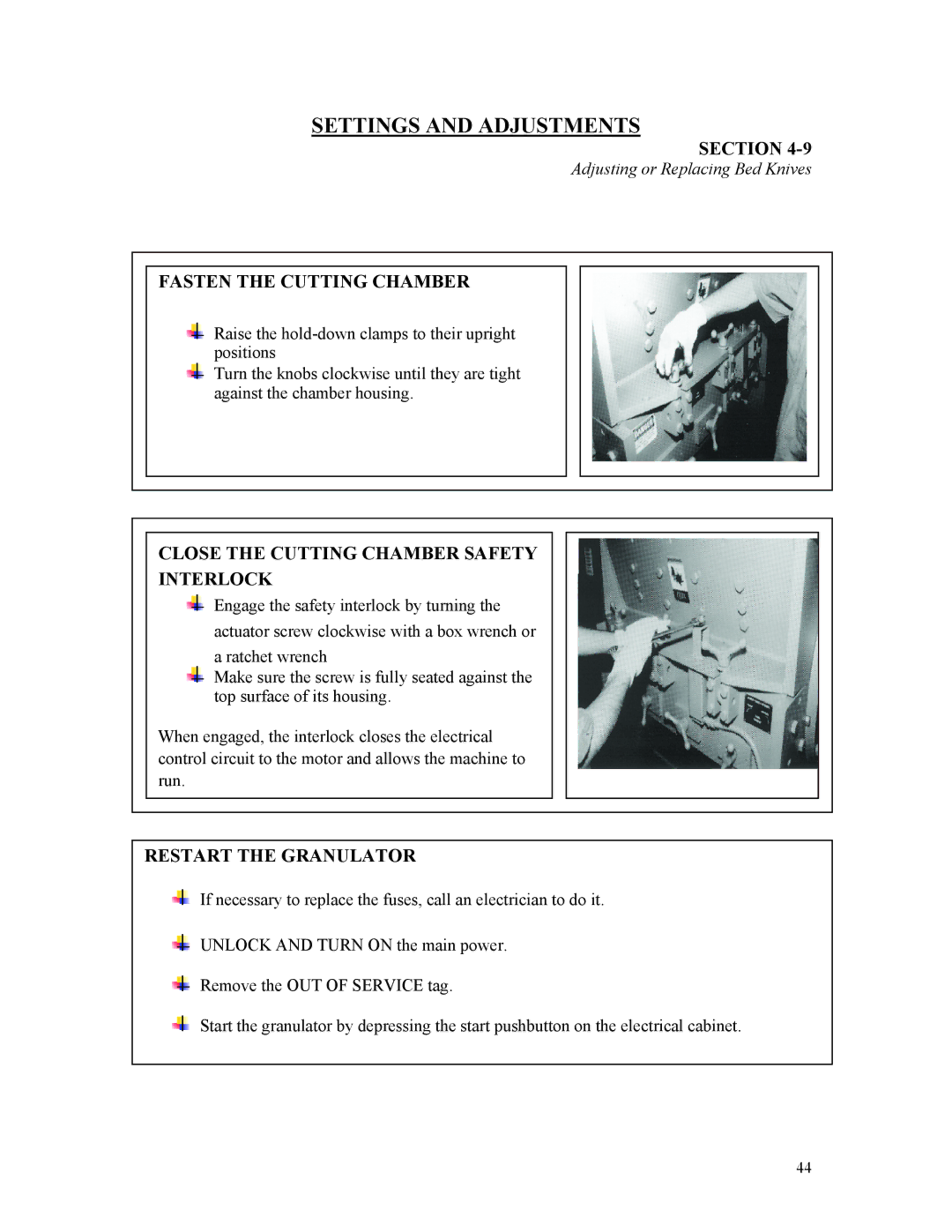 Sterling D48160s manual Fasten the Cutting Chamber, Close the Cutting Chamber Safety Interlock 