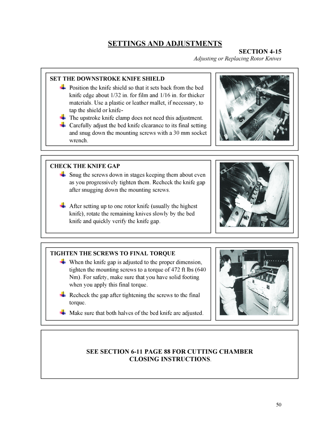 Sterling D48160s manual Check the Knife GAP, Tighten the Screws to Final Torque 