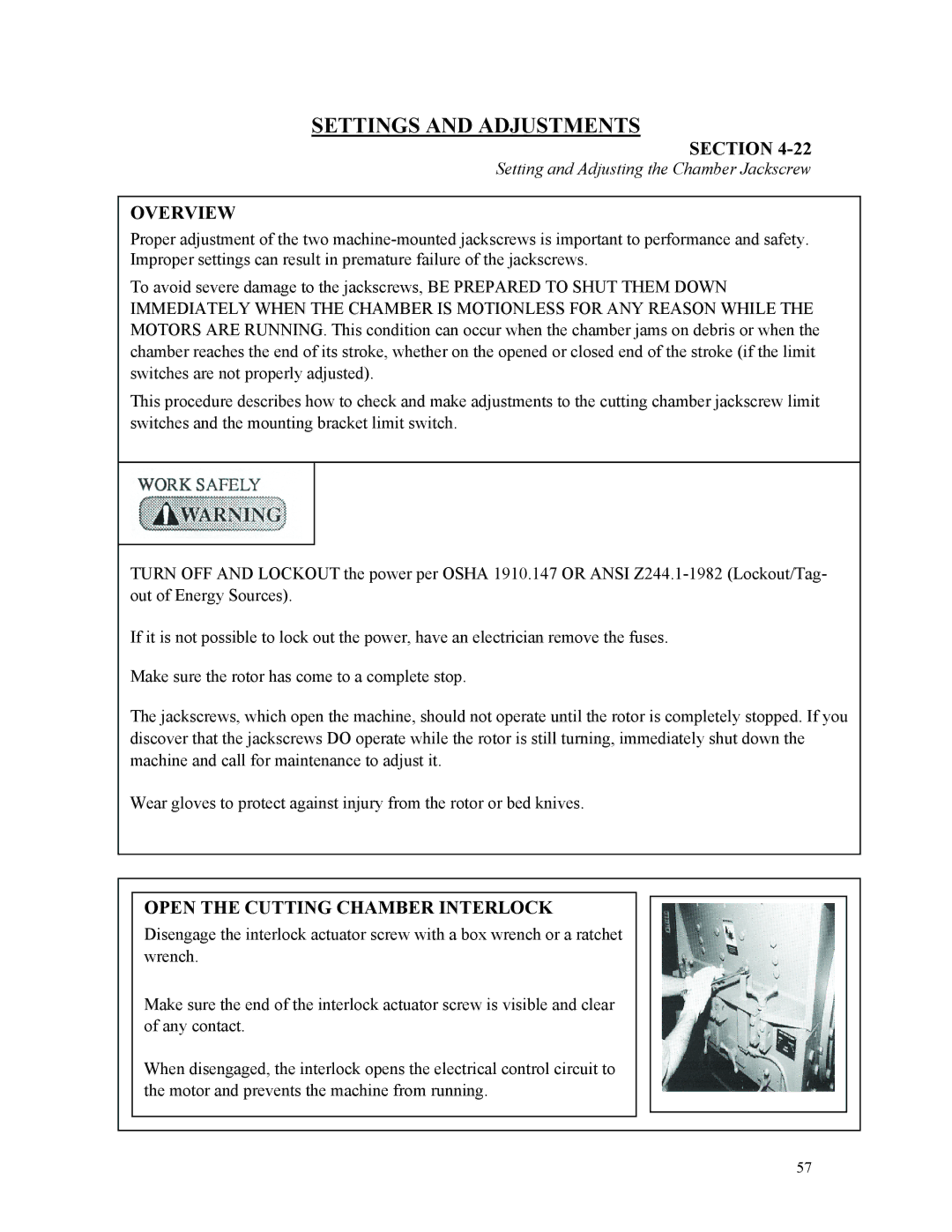 Sterling D48160s manual Setting and Adjusting the Chamber Jackscrew 