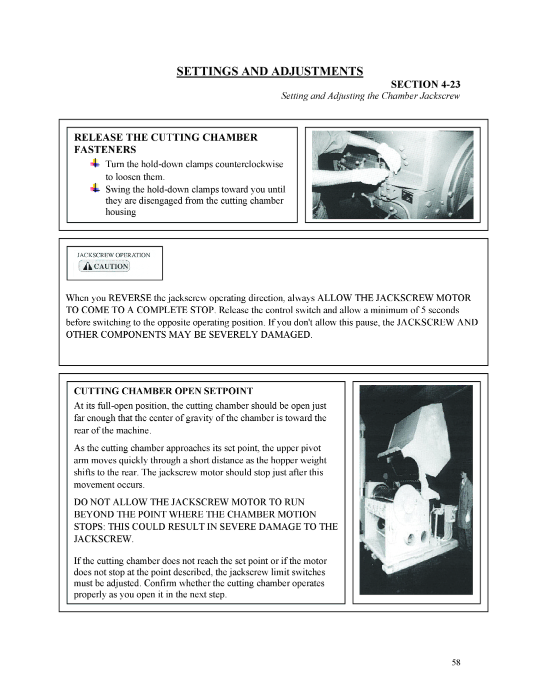 Sterling D48160s manual Release the Cutting Chamber Fasteners, Cutting Chamber Open Setpoint 