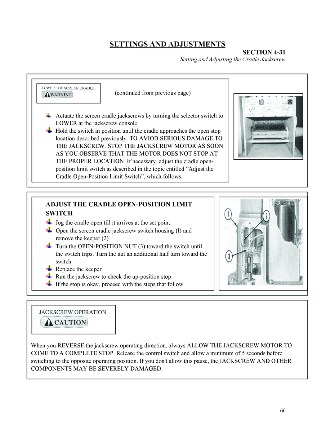 Sterling D48160s manual Adjust the Cradle OPEN-POSITION Limit Switch 