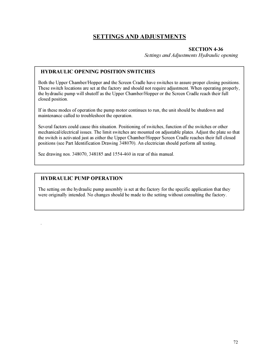 Sterling D48160s manual Hydraulic Opening Position Switches, Hydraulic Pump Operation 