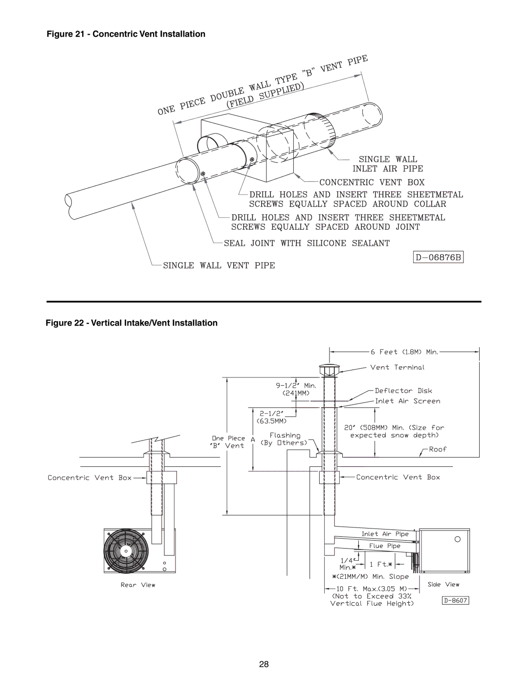 Sterling GG-90, GG-75, GG-60, GG-45, GG-120, GG-30, GG-105 specifications Concentric Vent Installation 