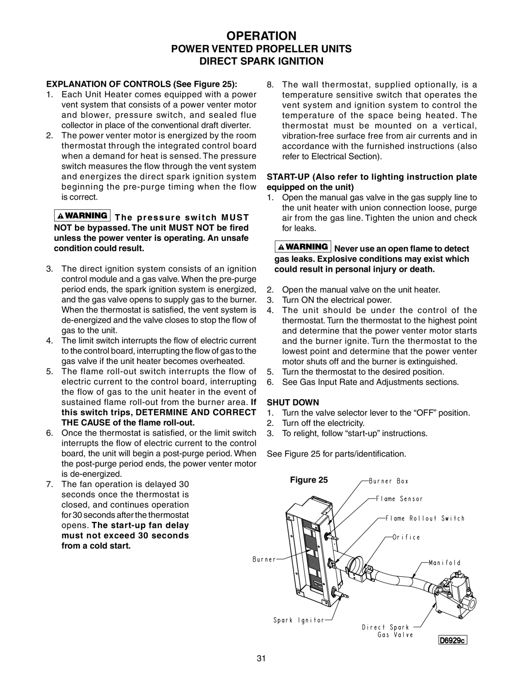 Sterling GG-45, GG-90, GG-75, GG-60, GG-120, GG-30, GG-105 Operation, Explanation of Controls See Figure, Shut Down 