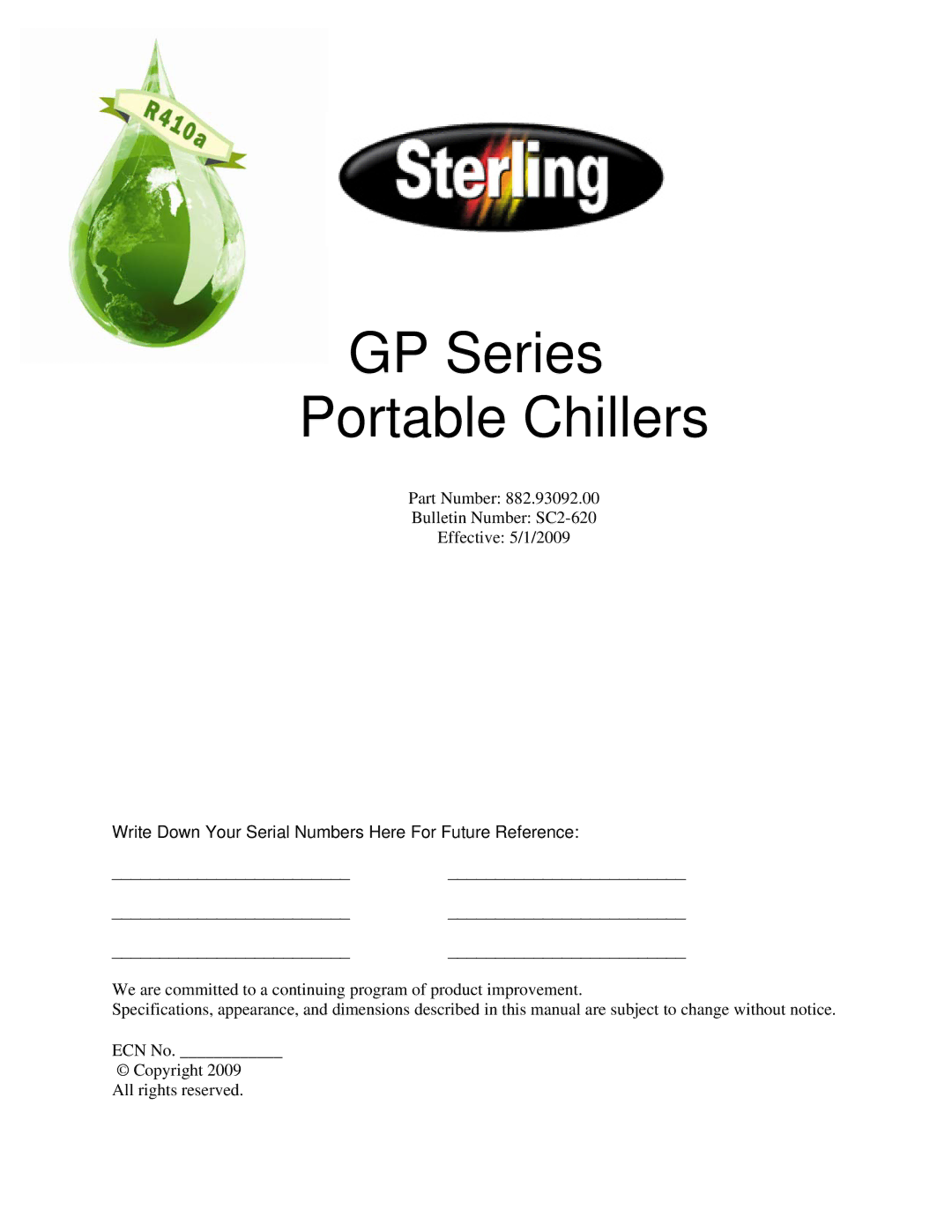 Sterling specifications GP Series Portable Chillers 