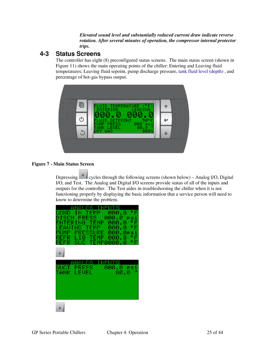 Sterling GP Series specifications Status Screens 