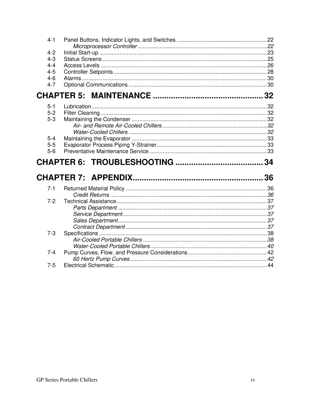 Sterling GP Series specifications Maintenance 